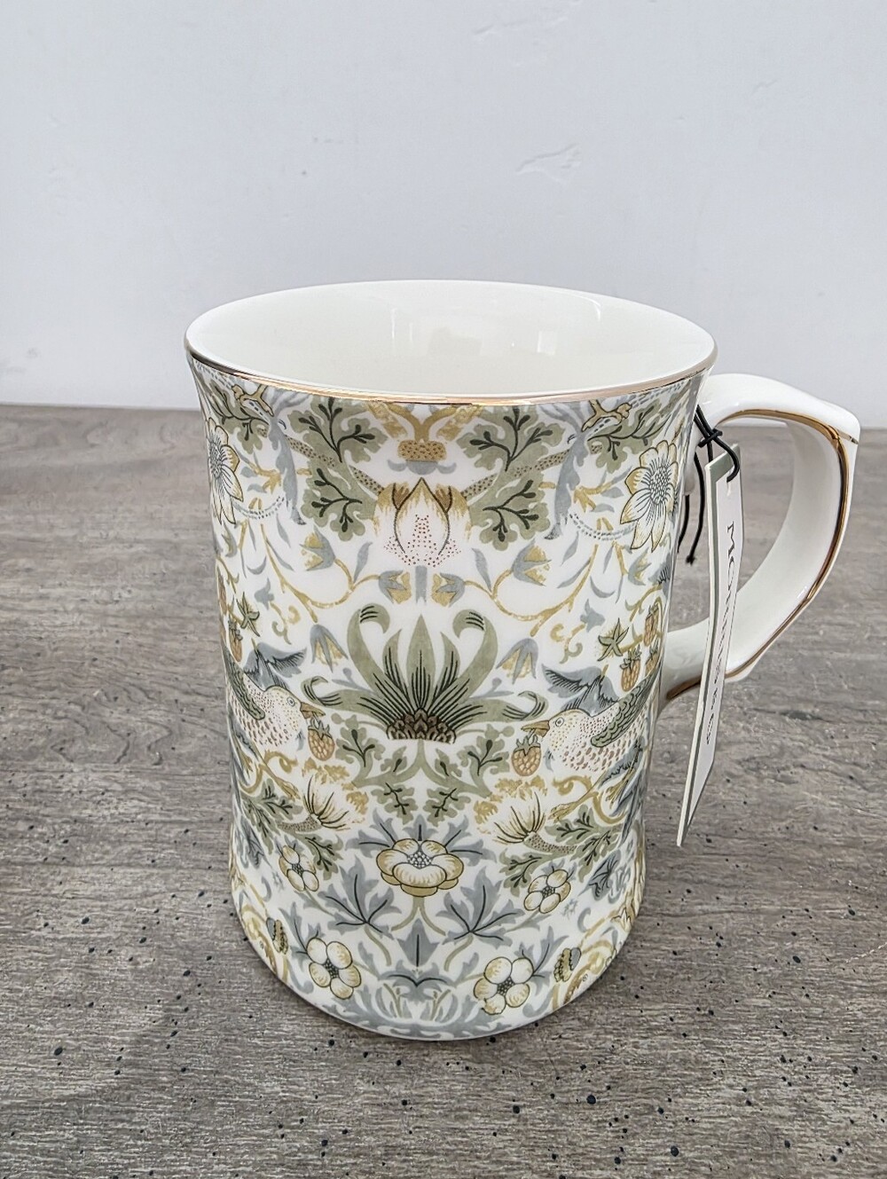 William Morris & Co Green Floral Strawberry Thief Gold Rim Porcelain Mug